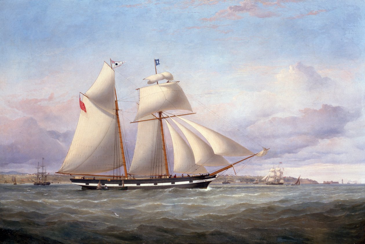 A Lancefield közeledik a Perch Rock Forthoz és a világítótornyhoz a Mersey-ben alkotó: Samuel Walters