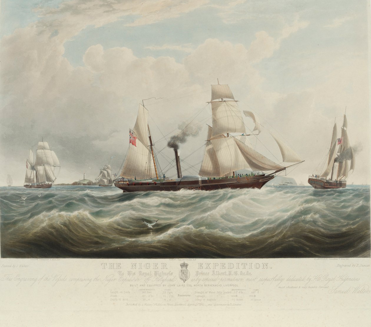 A nigériai expedíció, a Niger és a Benoue folyók összefolyásánál, az Albert, a Sudan és a Wilberforce hajók Holyheadnél (Wales), 1841. augusztus-október 1841. alkotó: Samuel Walters