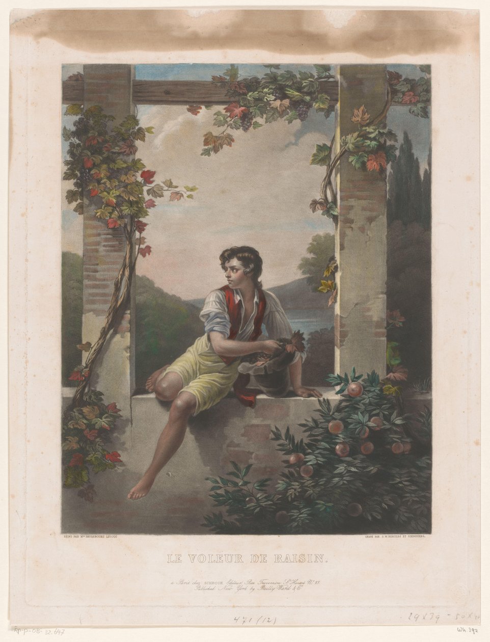Fiú kalap tele szőlő Le Voleur de Raisin (cím a tárgyon) alkotó: Samuel William Reynolds (I)