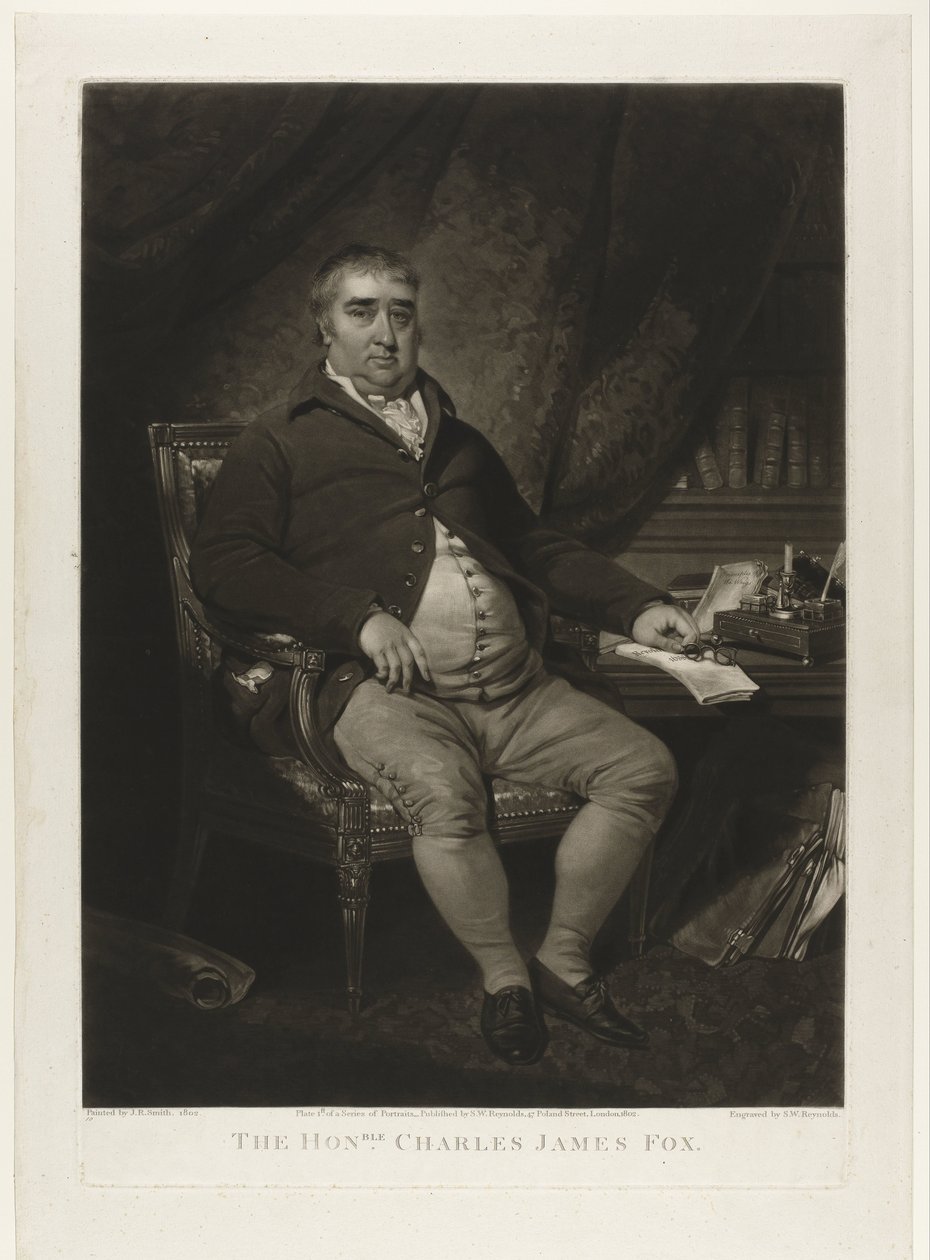 Charles James Fox portréja A tisztelt Charles James Fox (cím a tárgyon) alkotó: Samuel William Reynolds (I)
