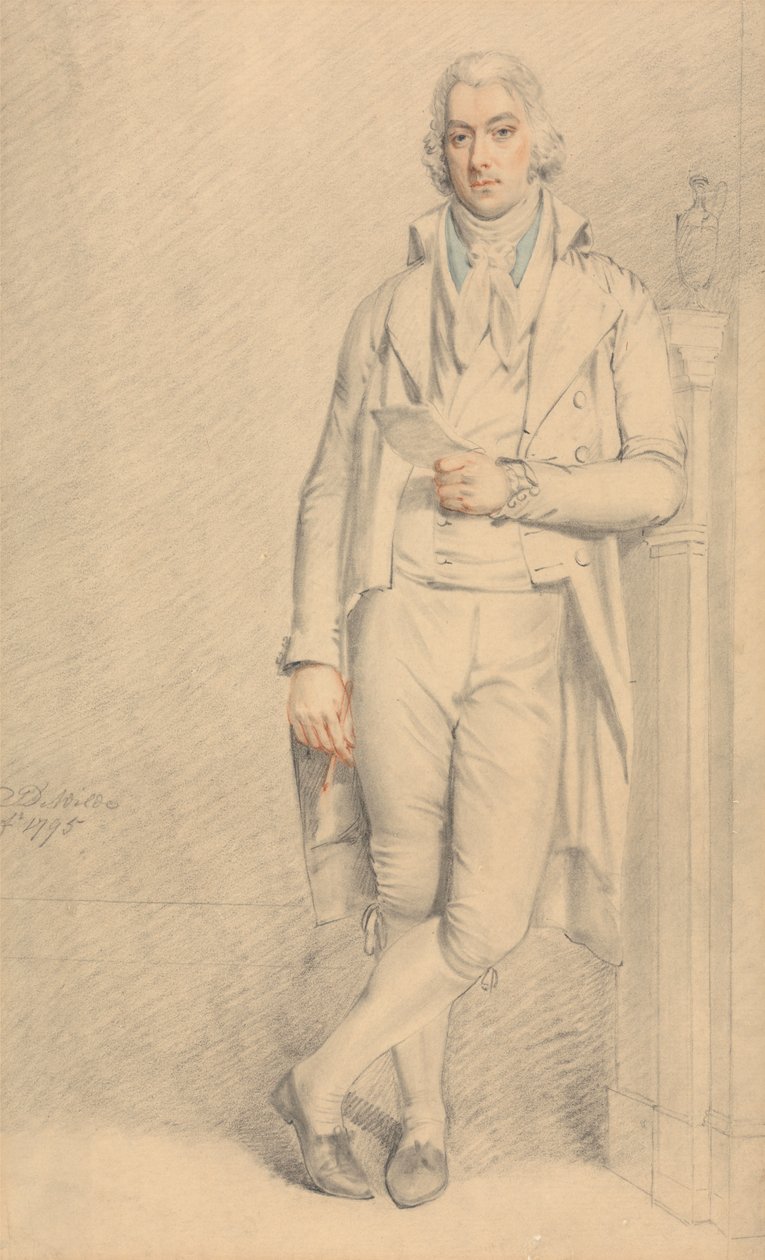 Egy úriember, teljes hosszúságú, kezében papírral és ceruzával alkotó: Samuel de Wilde