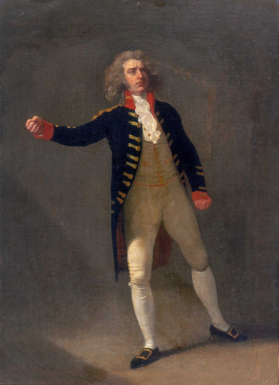 Joseph George Holman Chamont szerepében Thomas Otway: Az árva című művében, 1785. alkotó: Samuel de Wilde