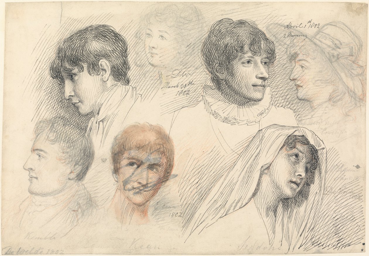 Portrétanulmányok színészekről, köztük Mary Wellsről Cowslip szerepében, John Kemble-ről, Edmund Keanről és Sarah Siddonsról Hermione szerepében alkotó: Samuel de Wilde