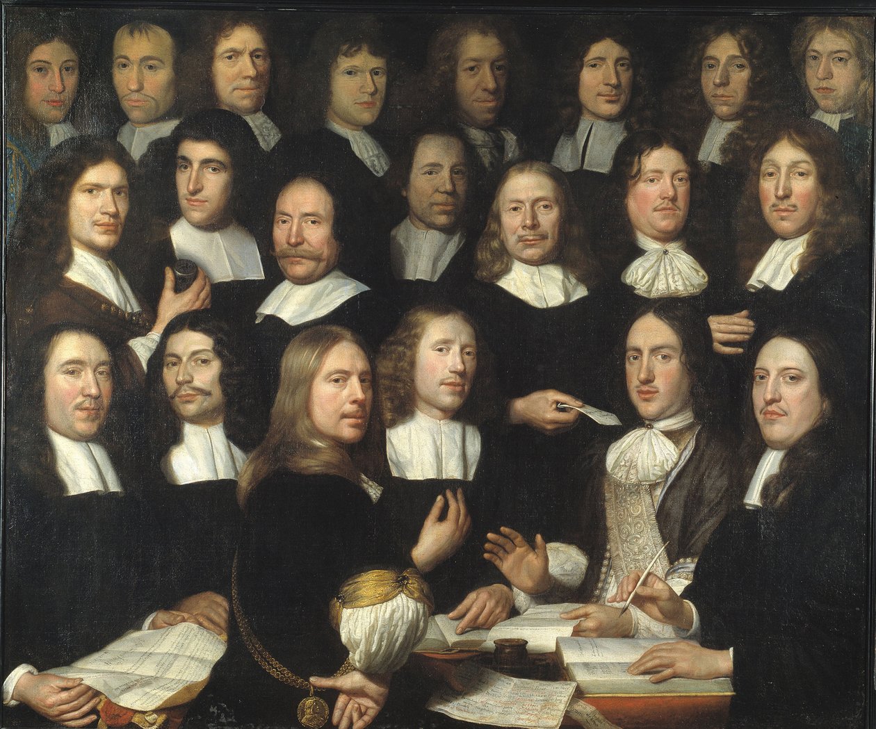 Csoportportré a dordrechti pénzverde mestereiről (Portrait de groupe des maitres et des offices de la monnaie de Dordrecht) - Peinture de Samuel Dirksz van Hoogstraten (1627-1678) - 1674 - Olaj, vászon - 139,5x166 - Dordrechts Múzeum alkotó: Samuel van Hoogstraten