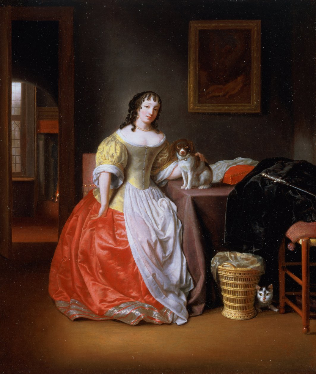 Sárga-piros ruhás hölgy alkotó: Samuel van Hoogstraten