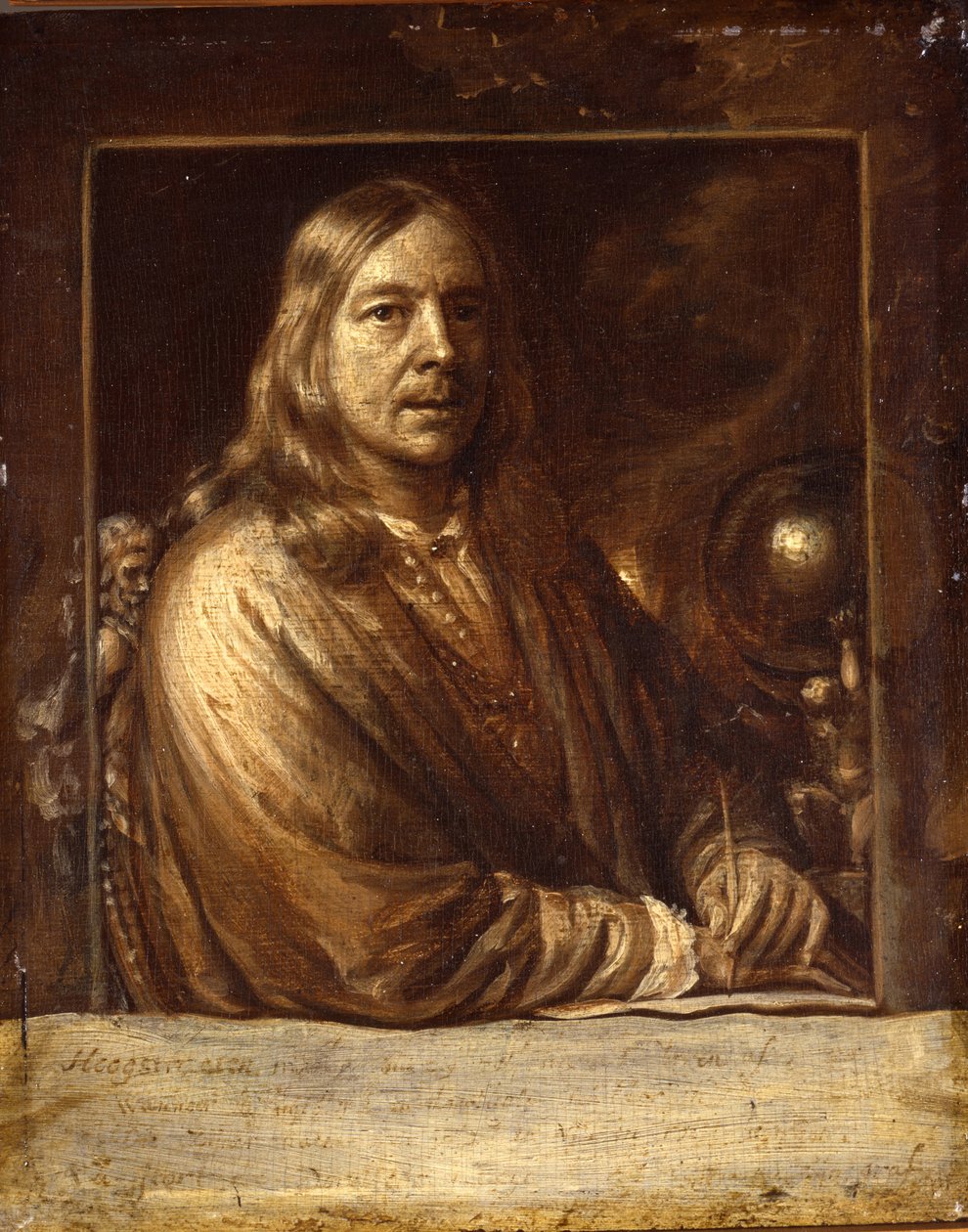 Önarckép - Peinture de Samuel Dirksz, van Hoogstraten (1627-1678) - 1677 - Olaj, fa - 20x16,4 - Dordrechts Múzeum alkotó: Samuel van Hoogstraten