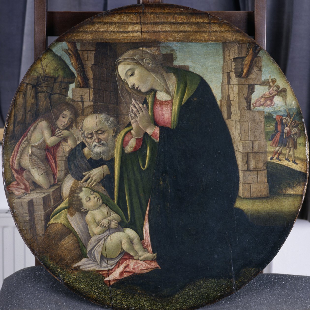 Mária és József Jézus imádása, 1380-85 körül (tempera nyárfán) alkotó: Sandro Botticelli