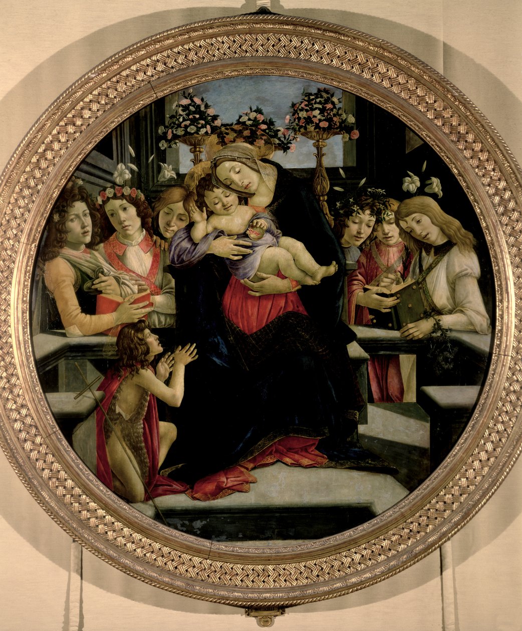 Madonna és gyermeke angyalokkal és Keresztelő Szent Jánossal alkotó: Sandro Botticelli