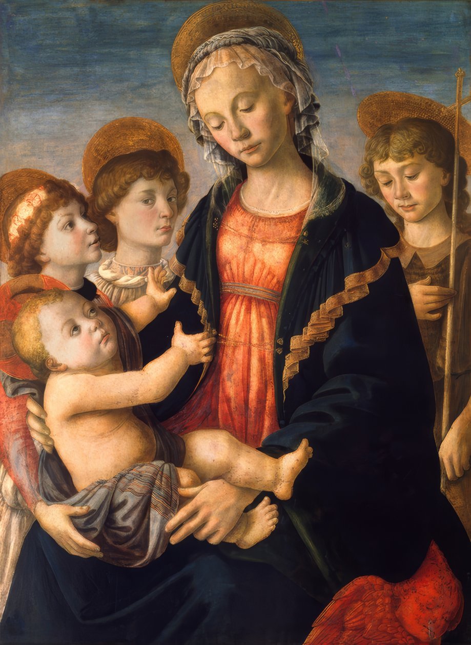 Mária gyermeket vár, a fiú János és két angyal. alkotó: Sandro Botticelli