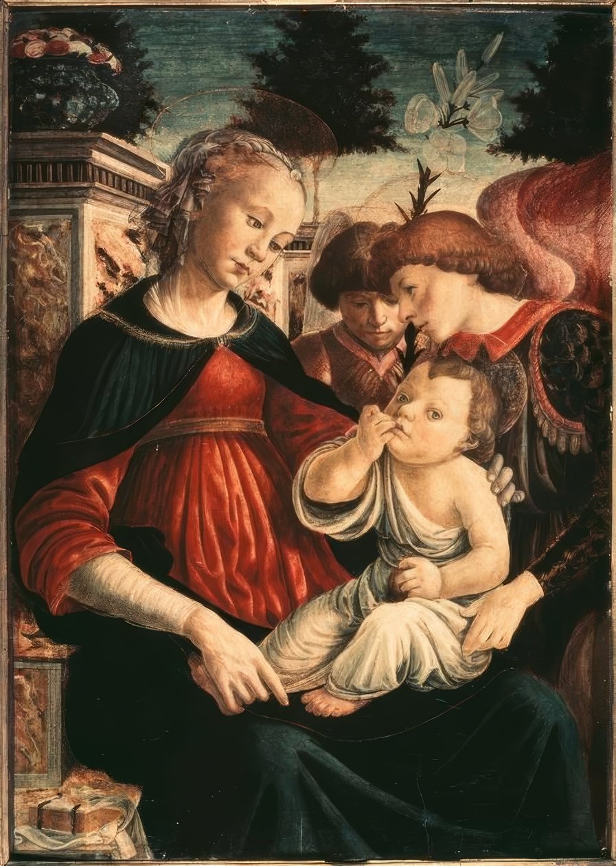 Mária gyermekével és két angyallal alkotó: Sandro Botticelli