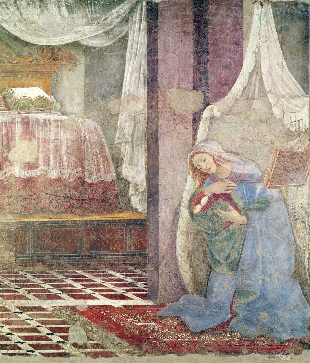 A jobb oldali Angyali üdvözlet részlete, 1445 körüli freskó alkotó: Sandro Botticelli