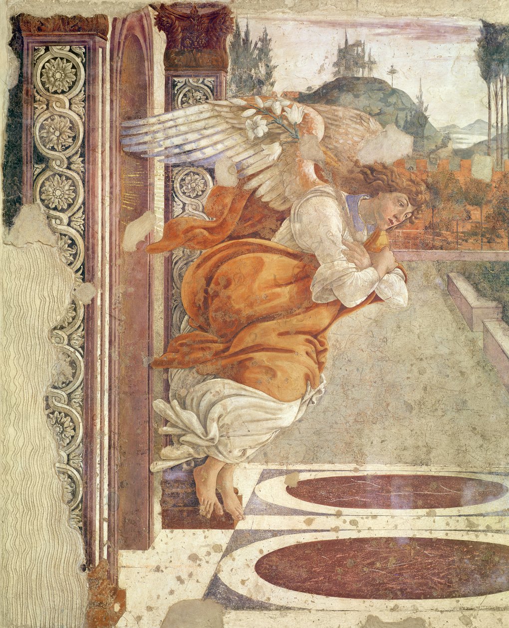 Angyali üdvözlet, részlet az angyalról, 1481 (tempera fán) alkotó: Sandro Botticelli