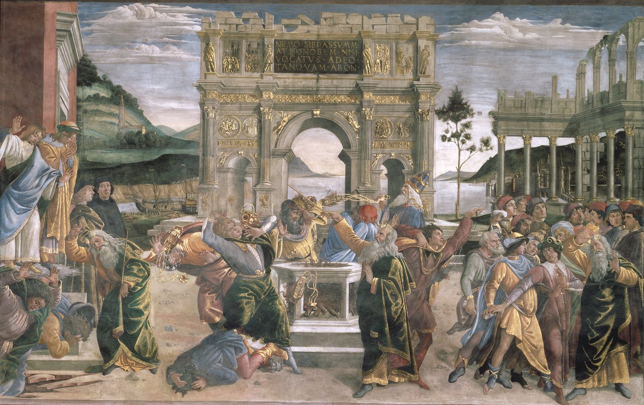 Korah, Dátán és Abiram büntetése, 1481 alkotó: Sandro Botticelli