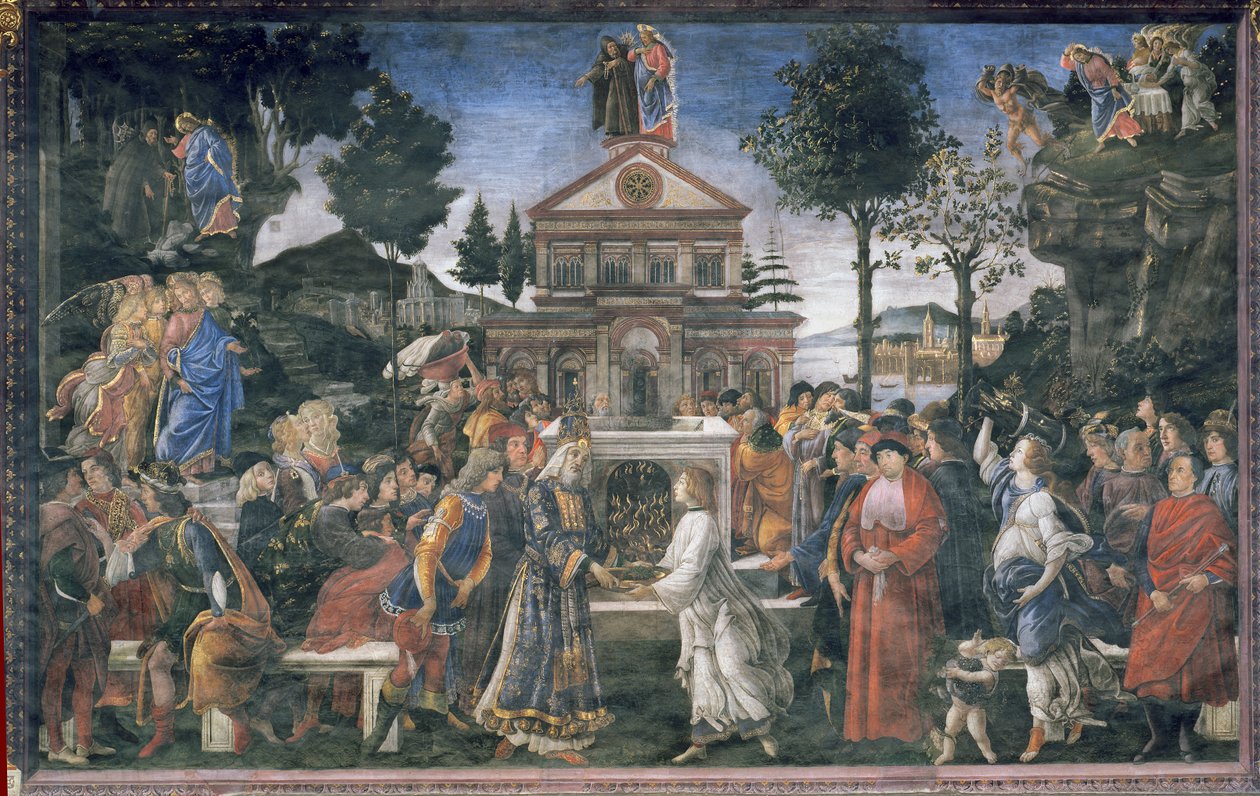 A leprás megtisztulása és Krisztus megkísértése, a Sixtus-kápolnában, 1481 alkotó: Sandro Botticelli