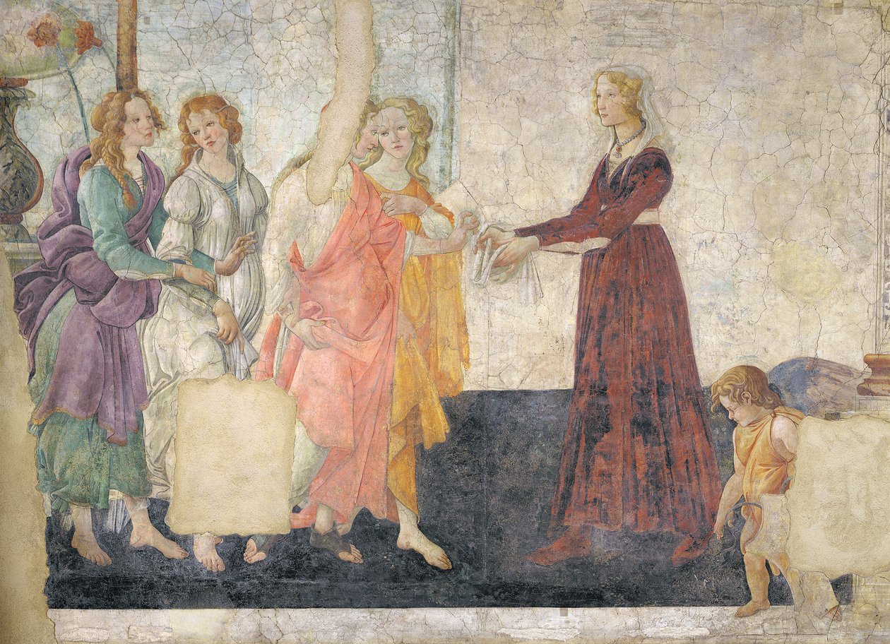 A Vénusz és a kegyelmek ajándékokat ajánlanak egy fiatal lánynak, 1486 (részletekért lásd: 315895) alkotó: Sandro Botticelli