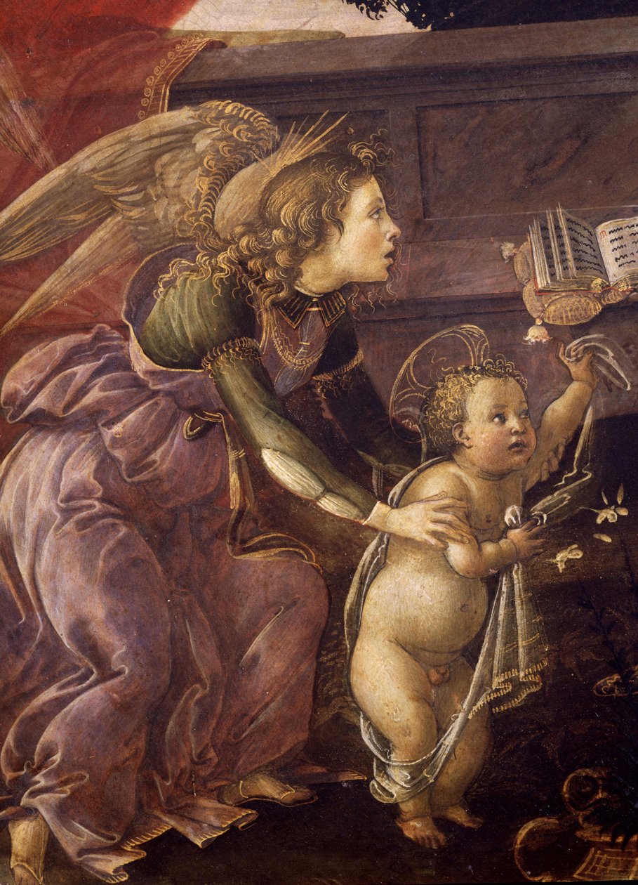 Madonna és gyermek három angyallal (Madonna del Padiglione), részlet az angyalról Krisztussal alkotó: Sandro Botticelli