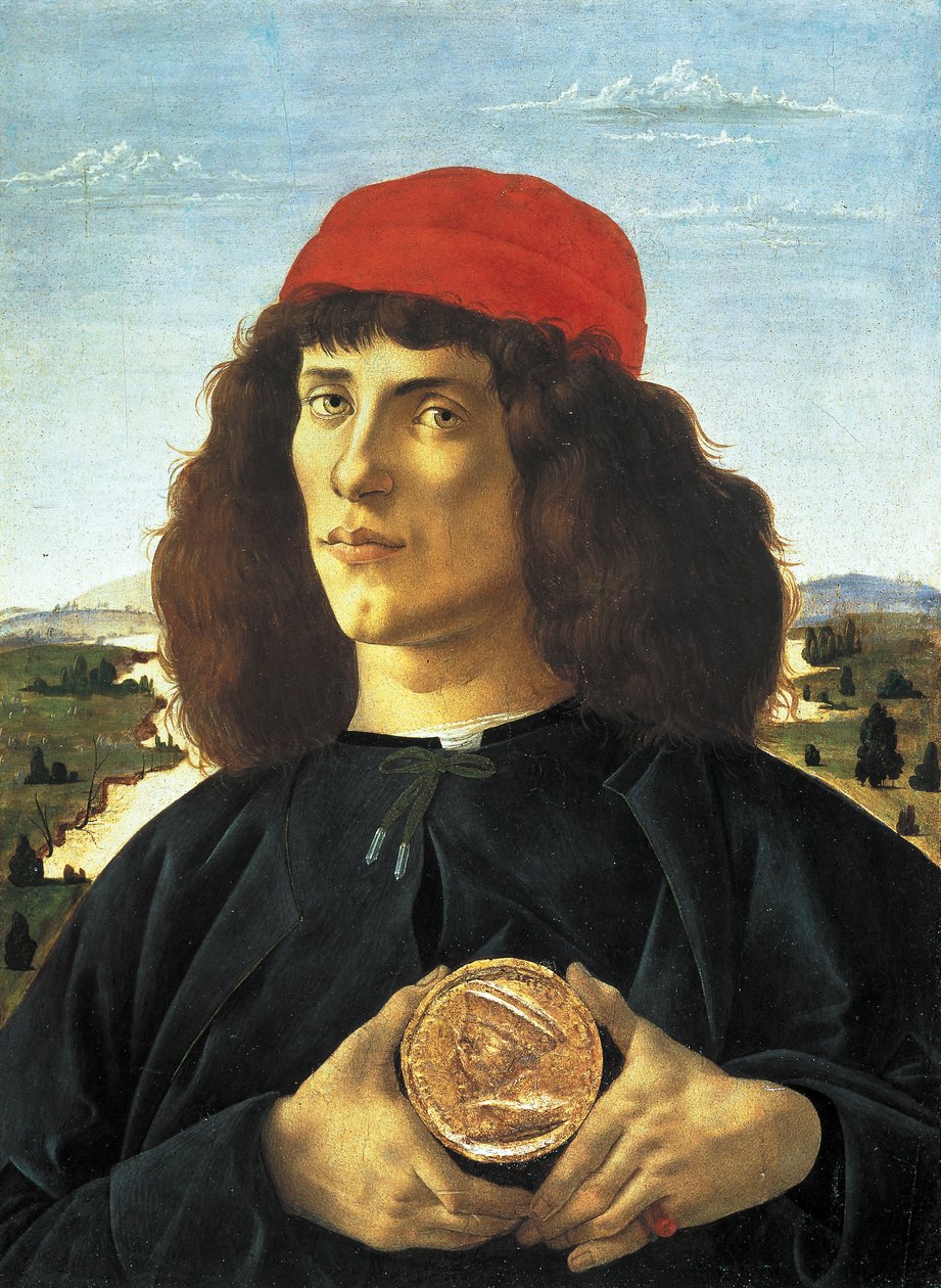 Férfi portréja Cosme Medicis idősebb éremmel (kb. 1475), Alessandro di Mariano de Philippi festménye, Sandro Botticelli (1445-1510). Firenze, Uffizi Múzeum. alkotó: Sandro Botticelli