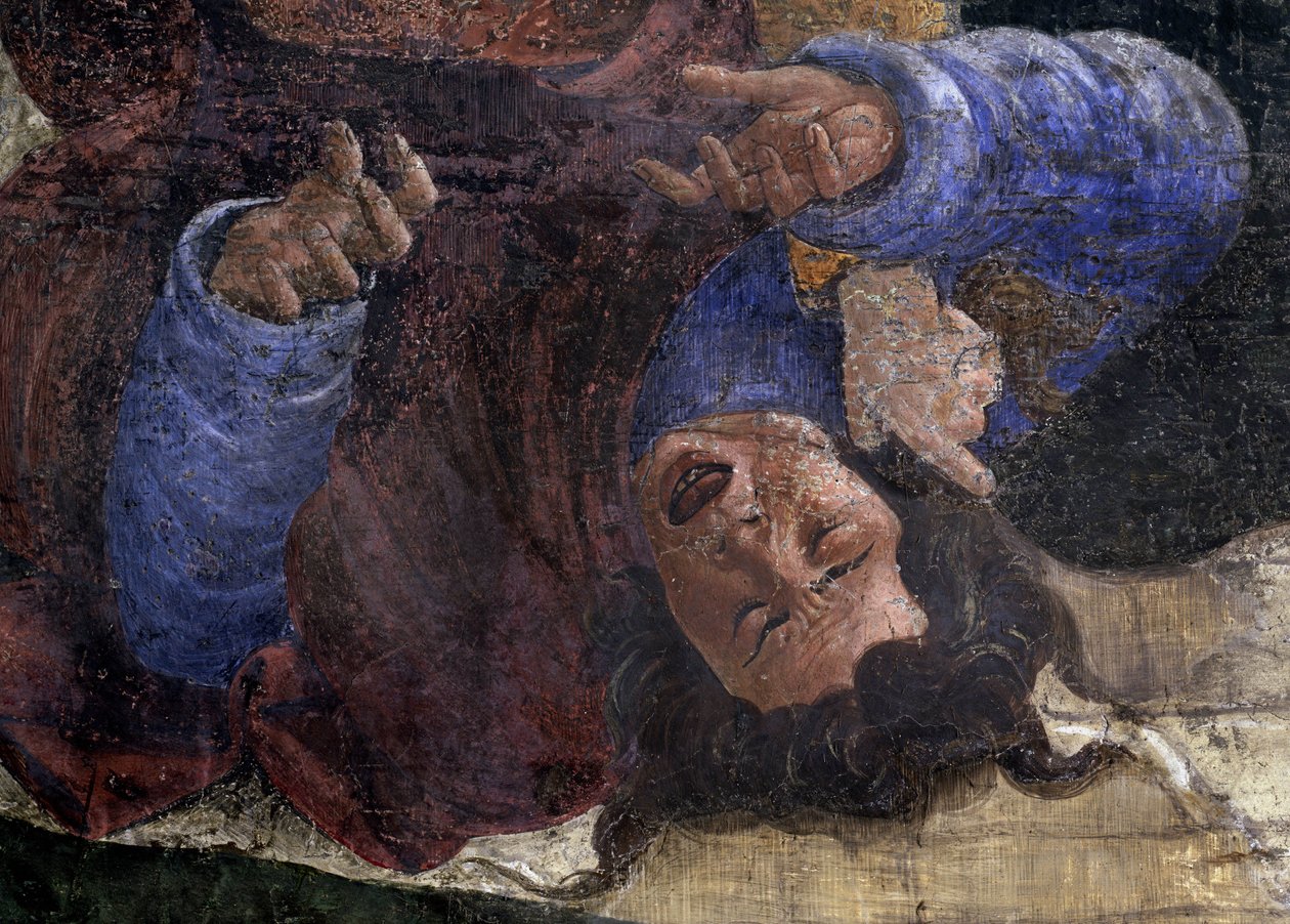 Mózes életének története. Részlet: egyiptomi Mózes kardja alatt. Alessandro di Mariano dei Filipepi, Sandro Botticelli (1445-1510) festménye. Freskó alkotó: Sandro Botticelli
