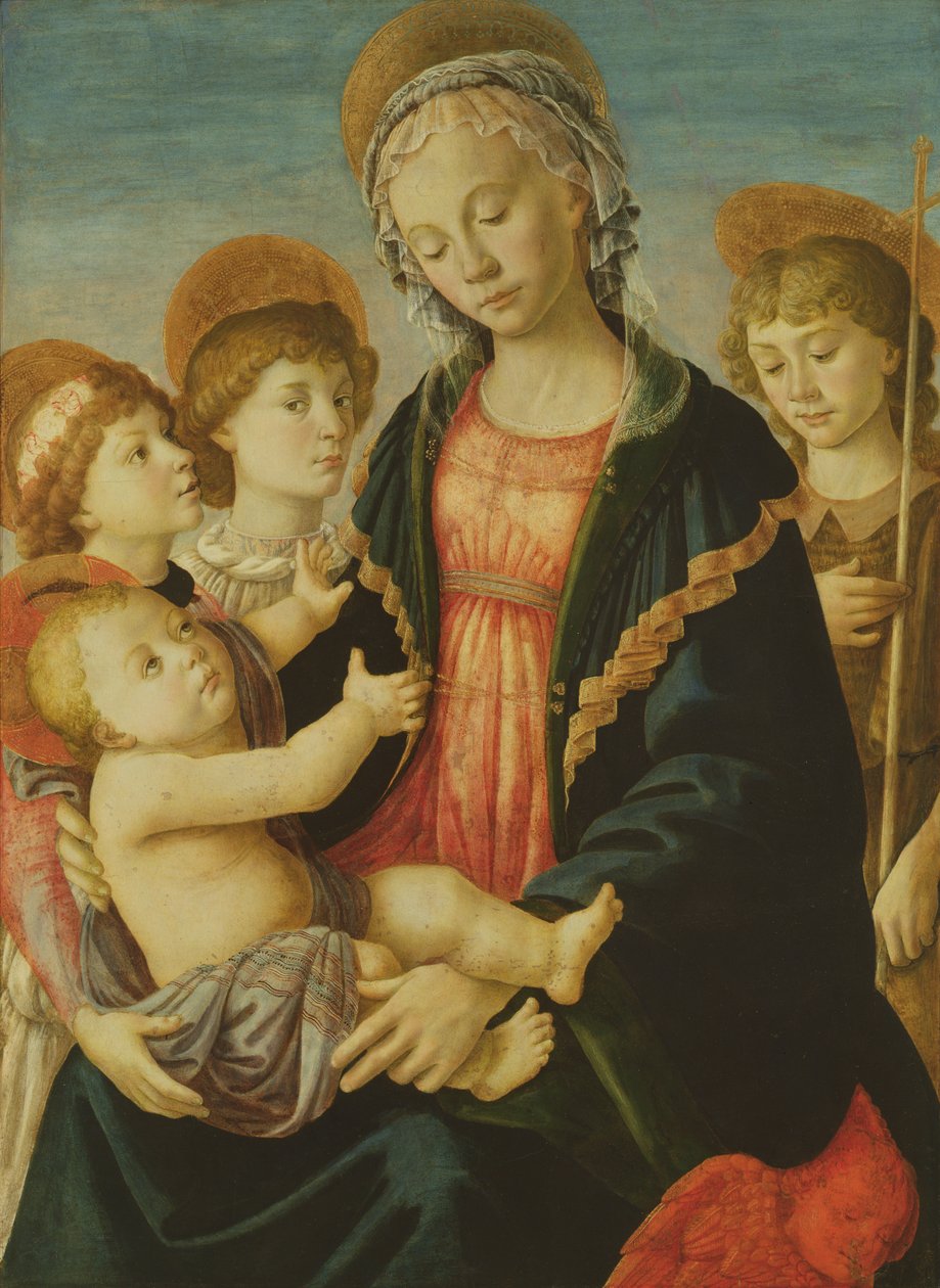 Szűz és gyermek két angyallal és Keresztelő Szent Jánossal, 1470 körül (olaj, tábla) alkotó: Sandro Botticelli