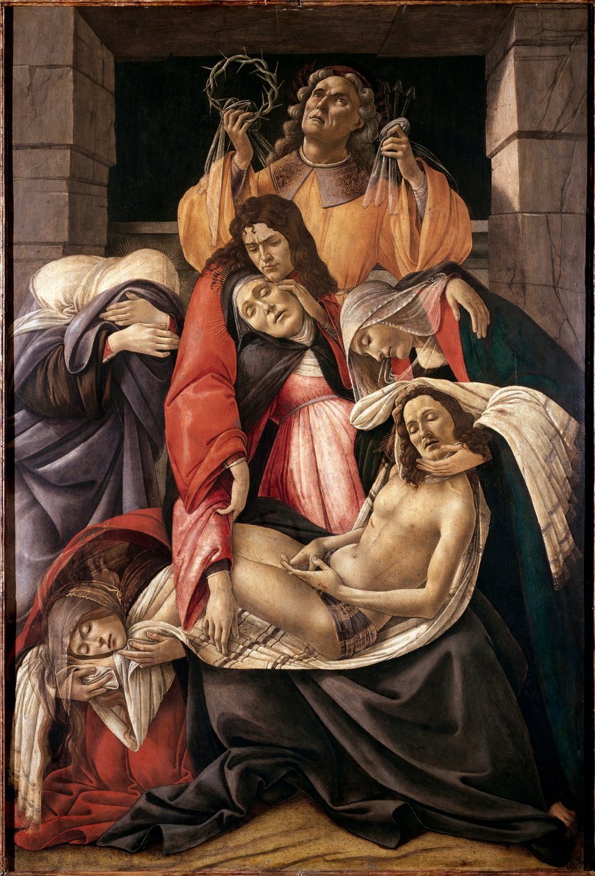 Alessandro di Mariano dei Filipepi dit Sandro Botticelli (1445-1510) siralma a halott Christ Detrempe-ről fán 1495 kb. Nap. 107x71 cm Milan Museo Poldi Pezzoli – Siralom a halott Krisztus felett, Sandro Filipepi, más néven Botticelli (1445-1510) alkotó: Sandro Botticelli