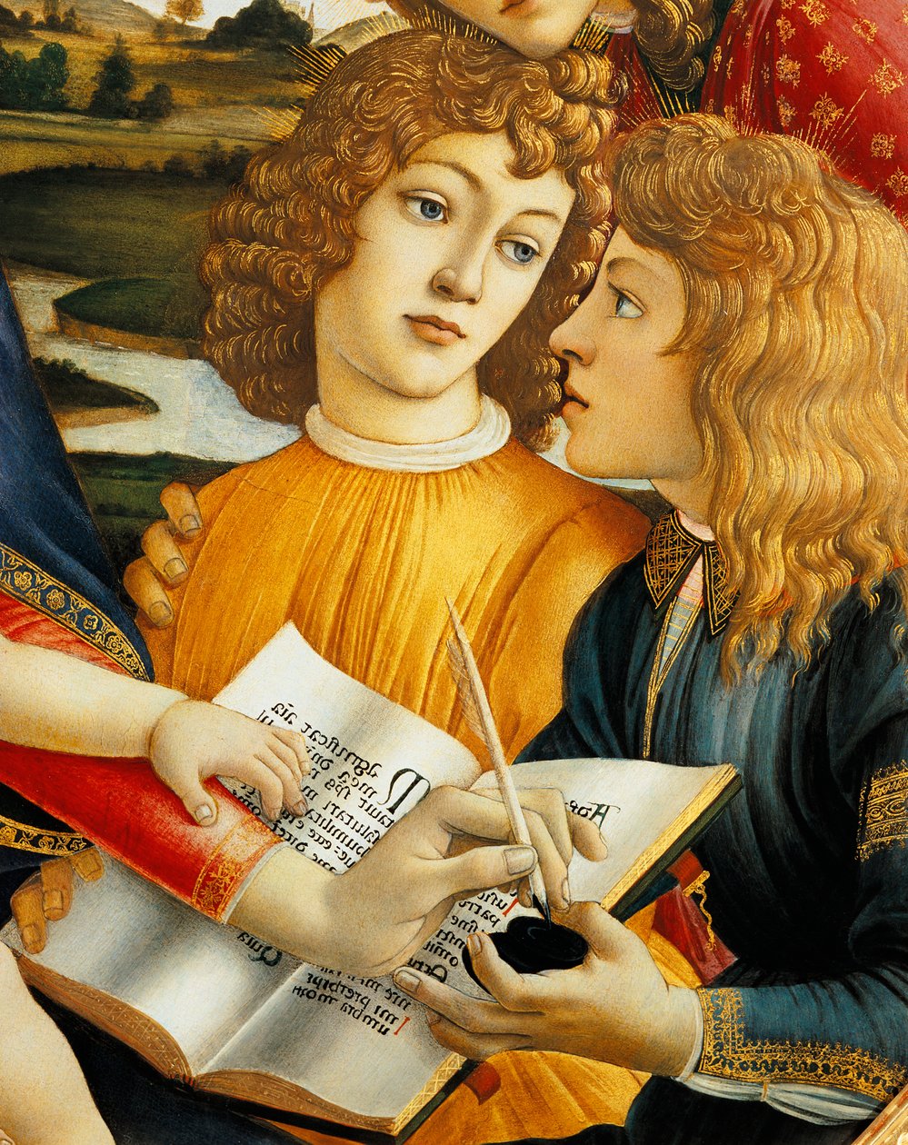 Lorenzo Magnificent és testvére, Giuliano de Medici, Madonna és gyermeke angyalokkal vagy Madonna of Magnificent részlete alkotó: Sandro Botticelli