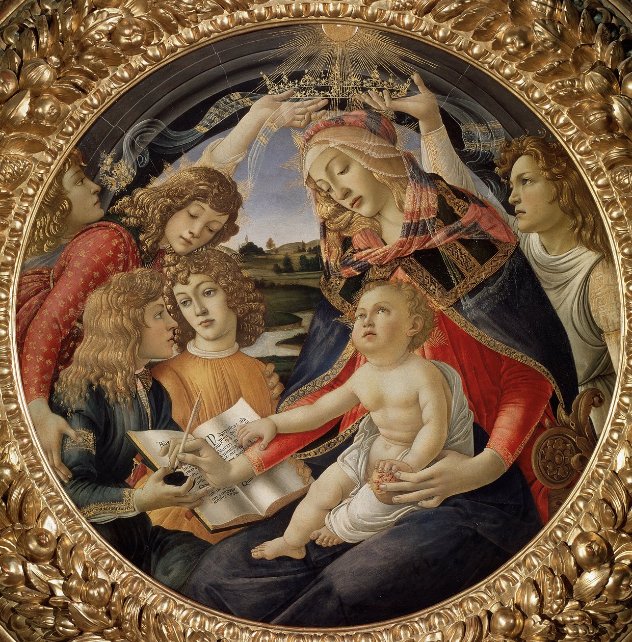 Magnificat Madonna vagy Szűz gyermekkel és öt angyallal (tempera fán alkotó: Sandro Botticelli