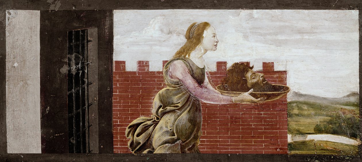 Salome Keresztelő Szent János fejét tartja. Szent Barnaba oltárkép részlete (Tempera fán alkotó: Sandro Botticelli