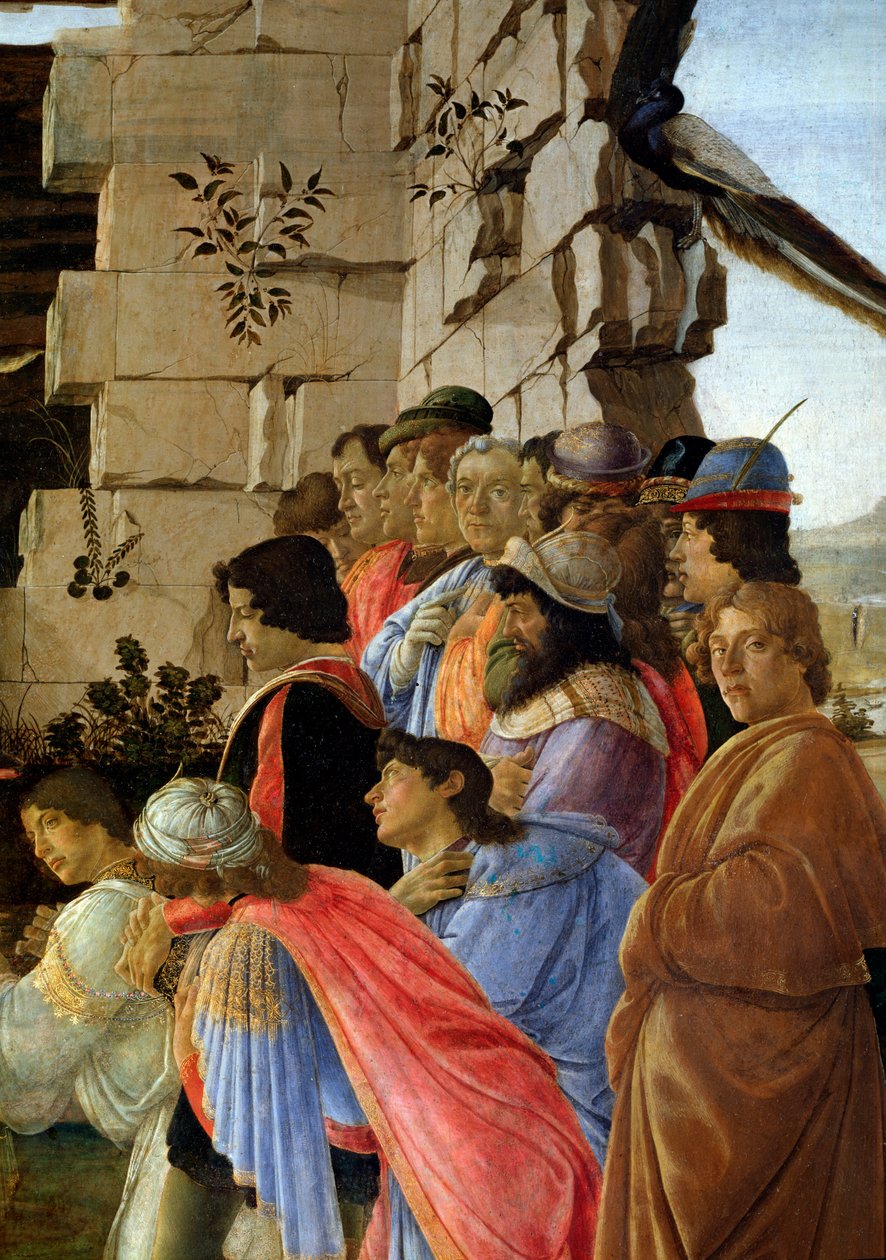 A Mágusok imádása, jobb oldalon az önarckép részlete (tempera fán alkotó: Sandro Botticelli