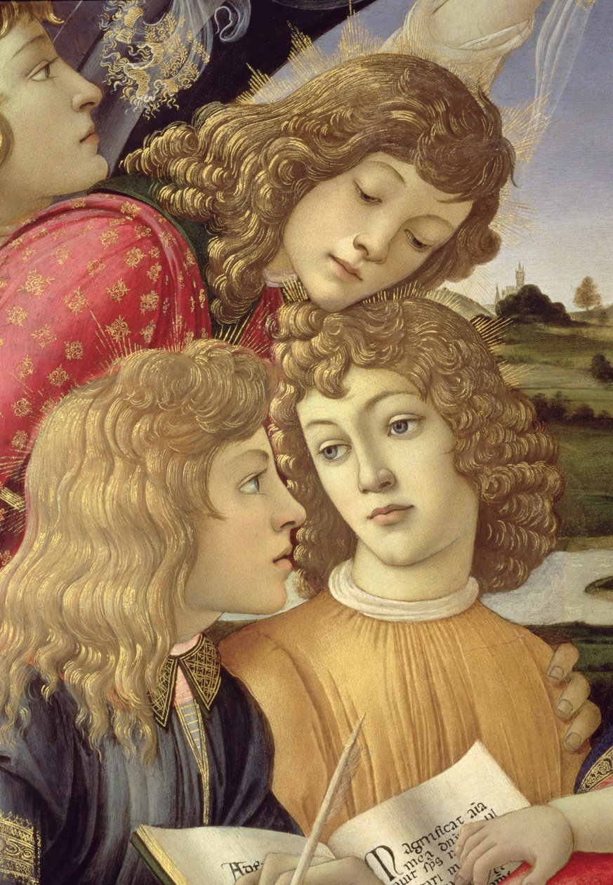 A Magnificat Madonnája, három fiú részlete alkotó: Sandro Botticelli