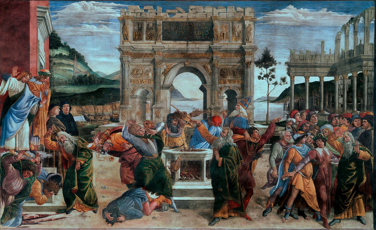 Korah fiainak büntetése vagy a lázadók büntetése, Sixtus-kápolna alkotó: Sandro (1444/5 1510) Botticelli
