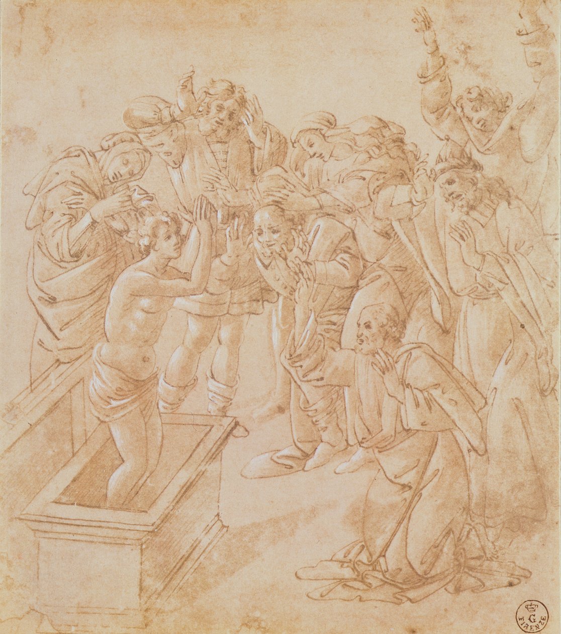 Lázár feltámasztása (toll és tinta gouache-szal) alkotó: Sandro Botticelli