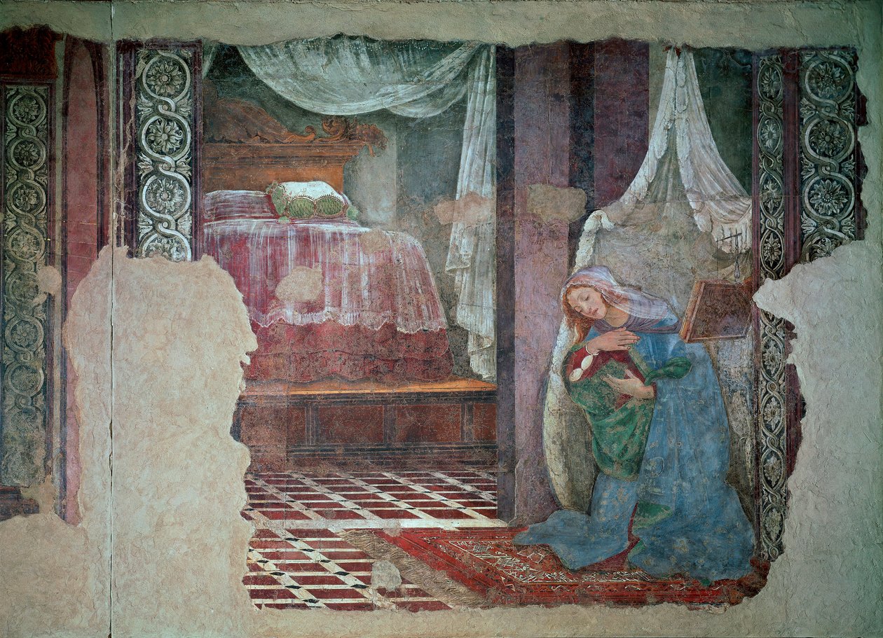 Az Angyali üdvözlet Szűza Részlet. Alessandro di Mariano dei Filipepi freskója Sandro Botticellitől (1445-1510). 1481 V. 245x535 cm Firenze, Uffizi Képtár (Irodák) alkotó: Sandro Botticelli