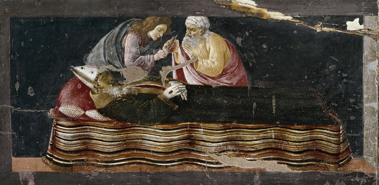 Szent Ignác szívének kitermelése. Szent Barnaba oltárkép részlete (Tempera fán alkotó: Sandro Botticelli