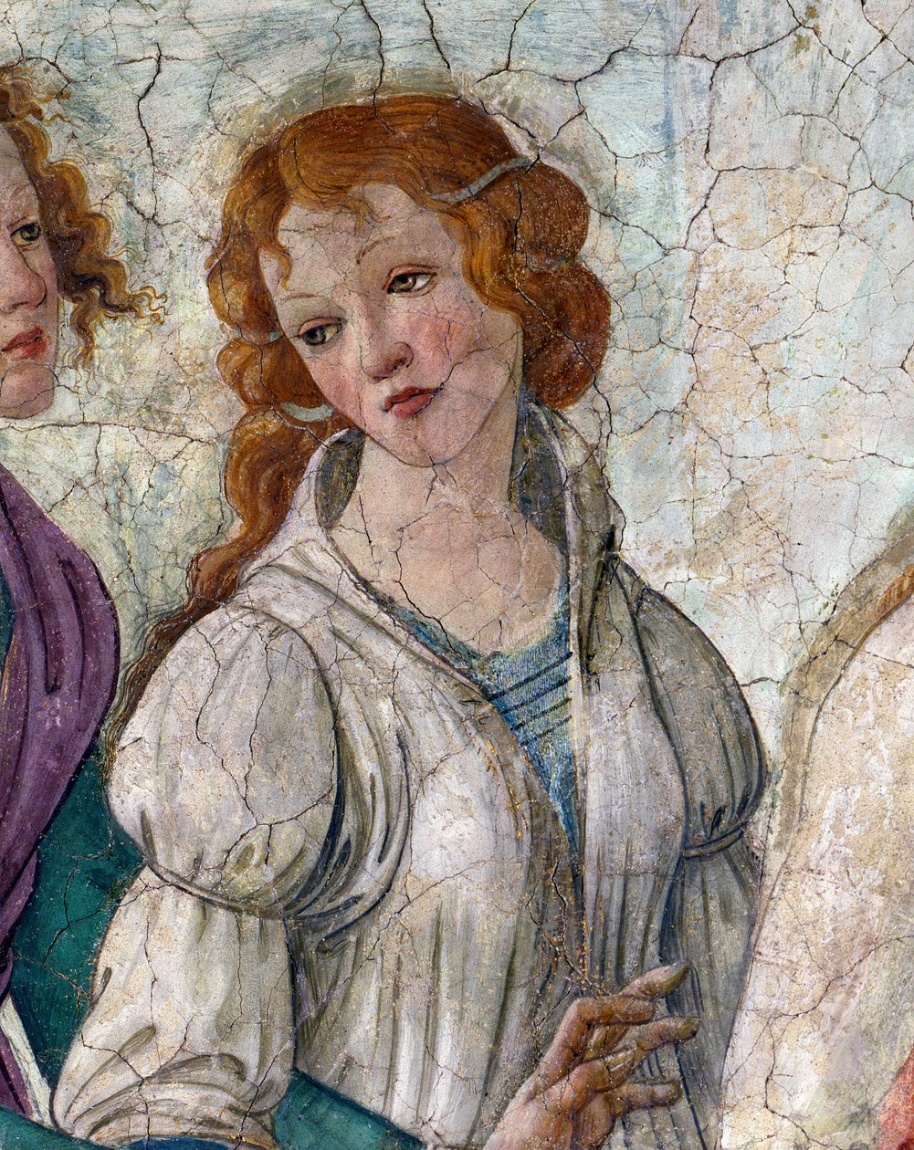 A Vénusz és a kegyelmek ajándékokat ad egy fiatal lánynak. Villa Lemmi freskója. Sandro Botticelli festménye (1444-1510) alkotó: Sandro Botticelli