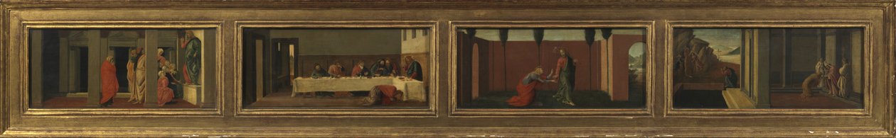 Jelenetek Mária Magdolna életéből (négy predella tábla - a. Krisztus tanítása; b. lakoma Simon házában; c. Noli me Tangere; d. Magdolna utolsó pillanatai) alkotó: Sandro (after) Botticelli