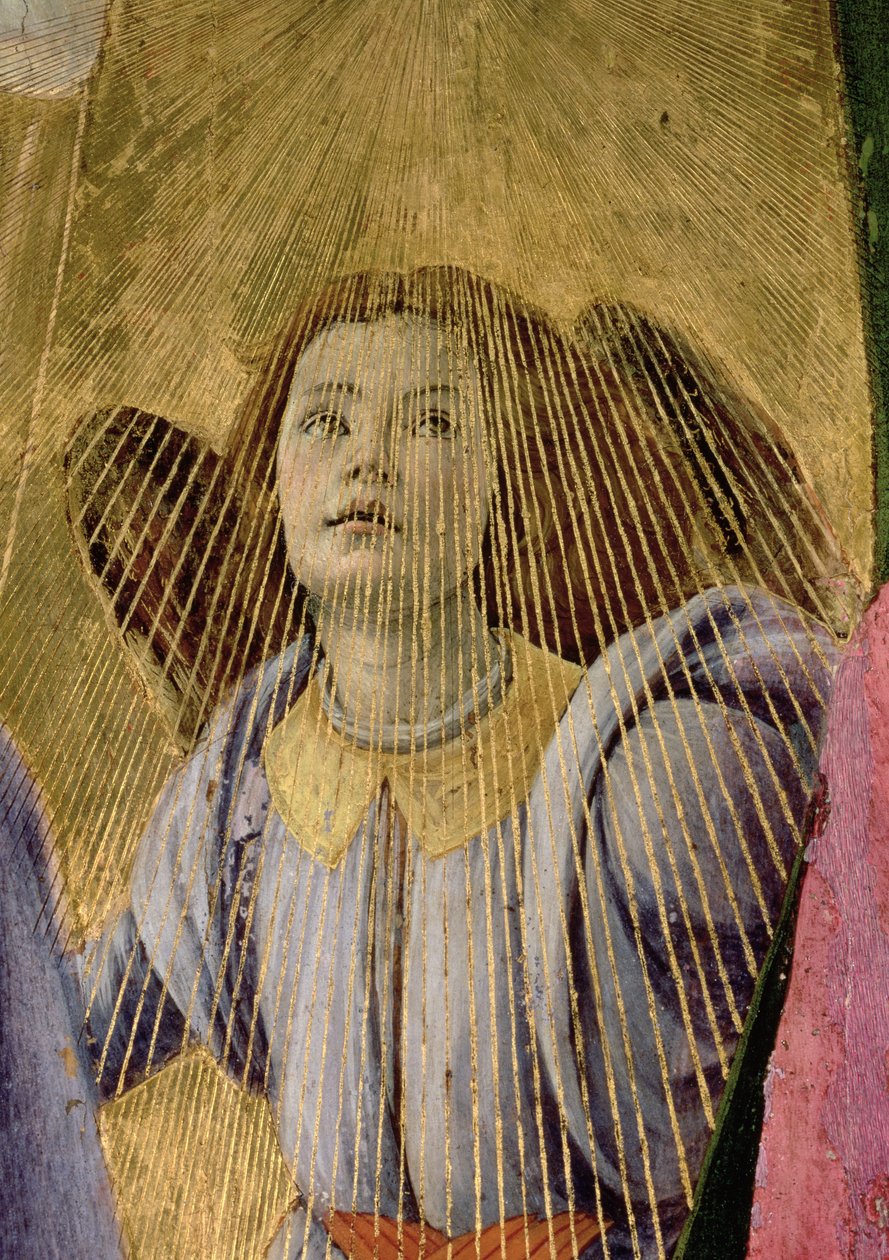 Angyal, a Szűz koronázásából, 1488-90 körüli tempera a 44363-as táblarészleten alkotó: Sandro Botticelli