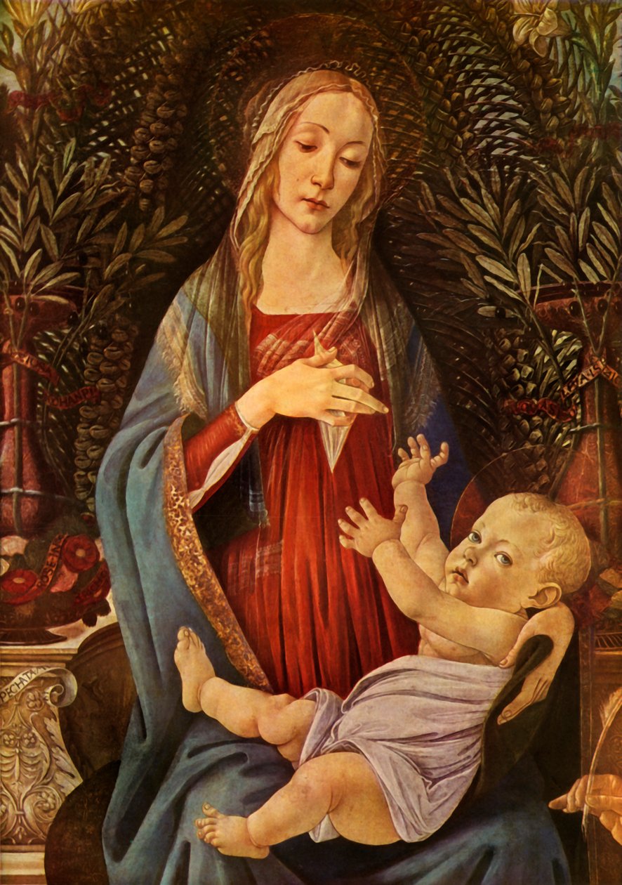 Részlet a Madonna és gyermeke mindkét szent Jánossal, 1485, 1937-ből. alkotó: Sandro Botticelli