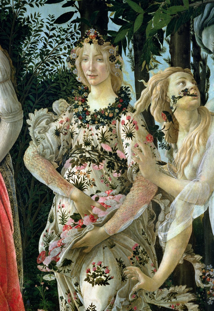 Részlet a Flora mint a tavasz órája a Primavera temperából az 558-as panelrészleten alkotó: Sandro Botticelli