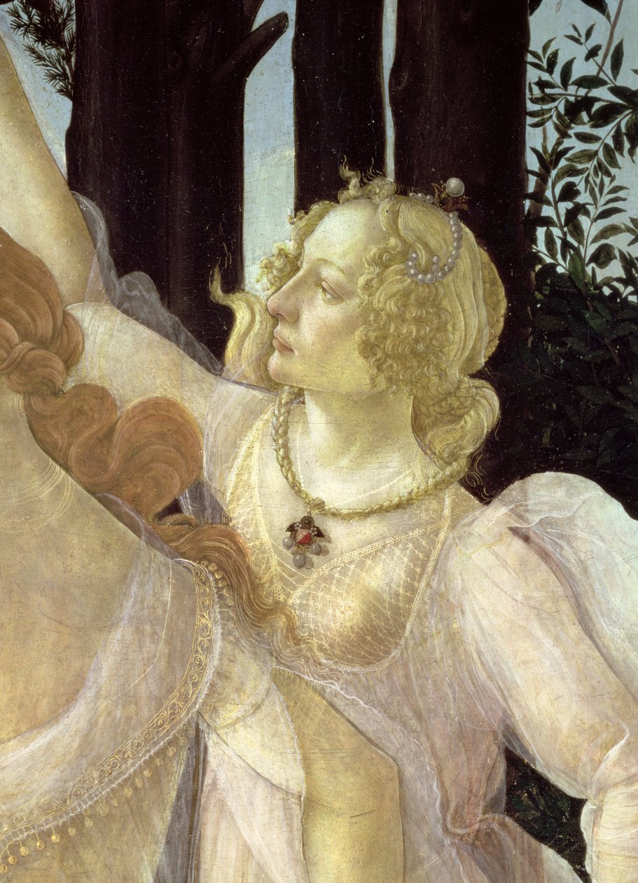 Részlet a Három grácia egyikéről, a Primavera temperából az 558-as panelrészleten alkotó: Sandro Botticelli