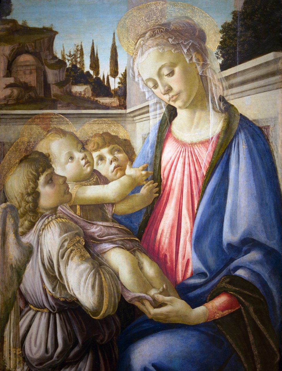 Olaszul:  Madonna col Bambino e due angeli Madonna és gyermeke és két angyal alkotó: Sandro Botticelli