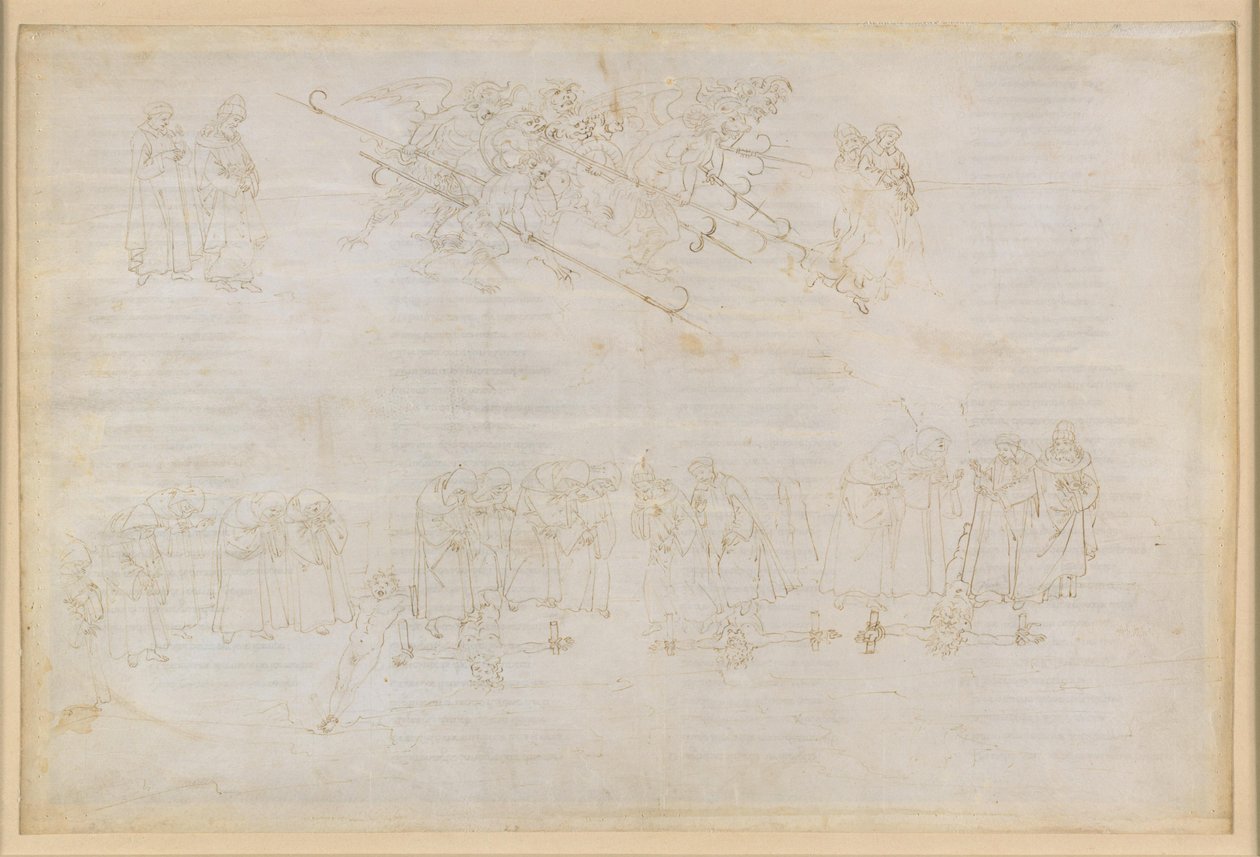 A Divina Commedia, Inferno XXIII. Vergilius és Dante a pokol nyolcadik körében (Malebolge), 6. bolgia: a képmutatók büntetése alkotó: Sandro Botticelli