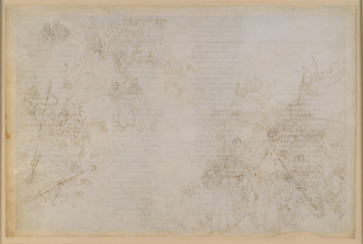 A Divina Commedia, Inferno XXI. Vergilius és Dante a pokol nyolcadik körében (Malebolge), 5. bolgia: a közhivatalokban korruptak büntetése; az ördögök kísérete alkotó: Sandro Botticelli