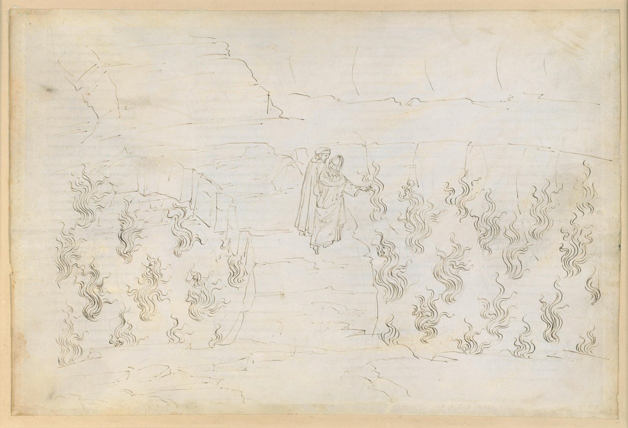 A Divina Commedia, Inferno XXVII: A pokol nyolcadik köre (Malebolge), 8. bolgia: A hamis tanácsadók büntetése; Beszélgetés Guido da Montefeltroval alkotó: Sandro Botticelli