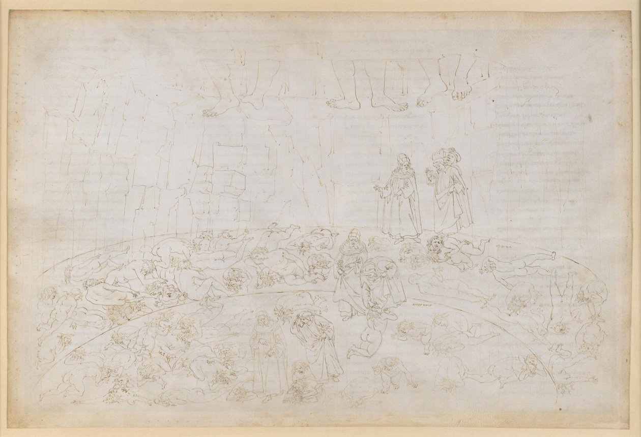 A Divina Commedia, Inferno XXXII. Kilencedik kör (Cocytus), 1. és 2. szakasz: A rokon- és hazaárulók büntetése a Caina és Antenora jégében alkotó: Sandro Botticelli