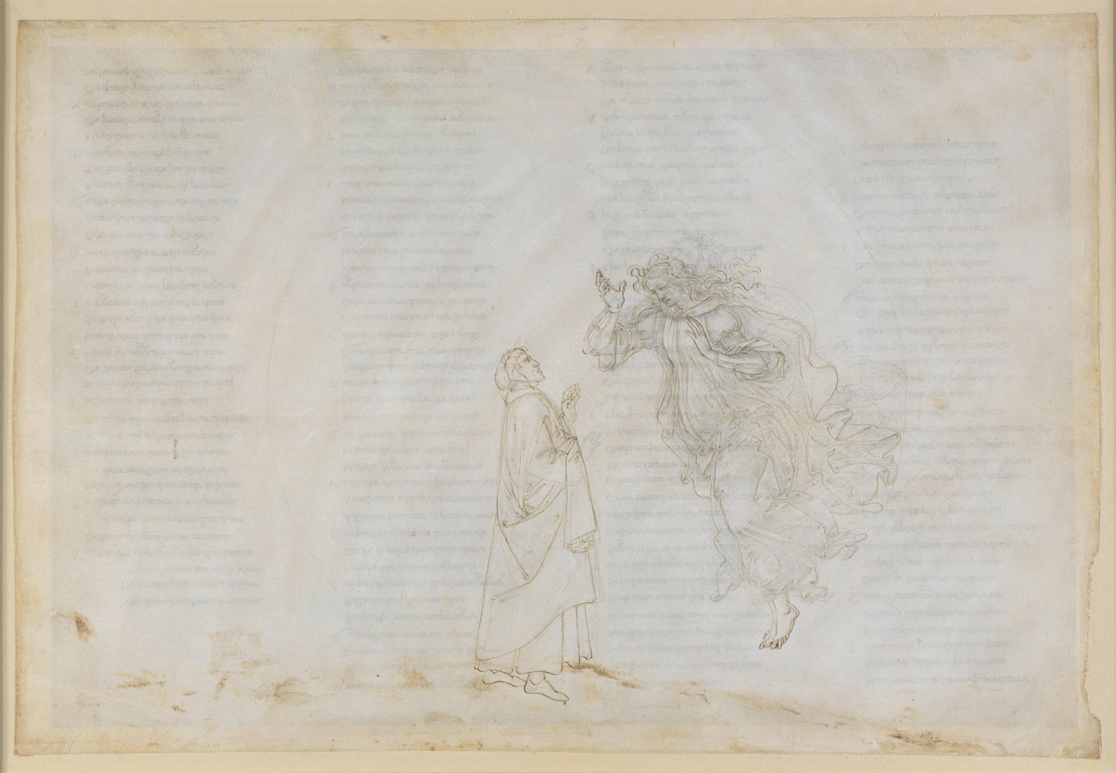 A Divina Commedia, Paradiso V. Az első bolygószféra (a Hold égboltja): Beatrice elmagyarázza Dantének az egyházi felmentés alapelveit; felemelkedés a Mars szférájába alkotó: Sandro Botticelli