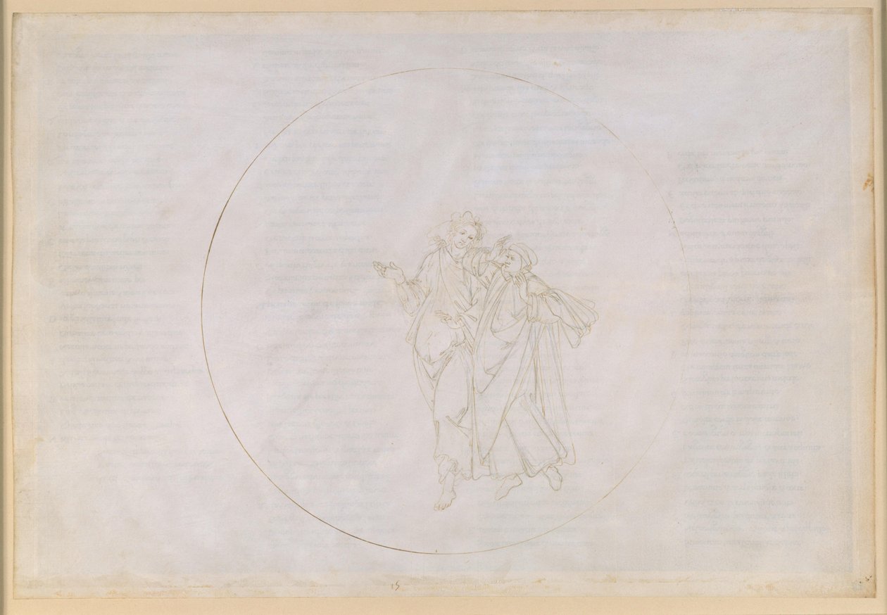 A Divina Commedia, Paradiso XV. Az ötödik bolygószféra (a Mars égboltja): Cacciaguida, az Alighieri-család ősapja, elmeséli Dantének az őseiről az ókori Firenzében alkotó: Sandro Botticelli