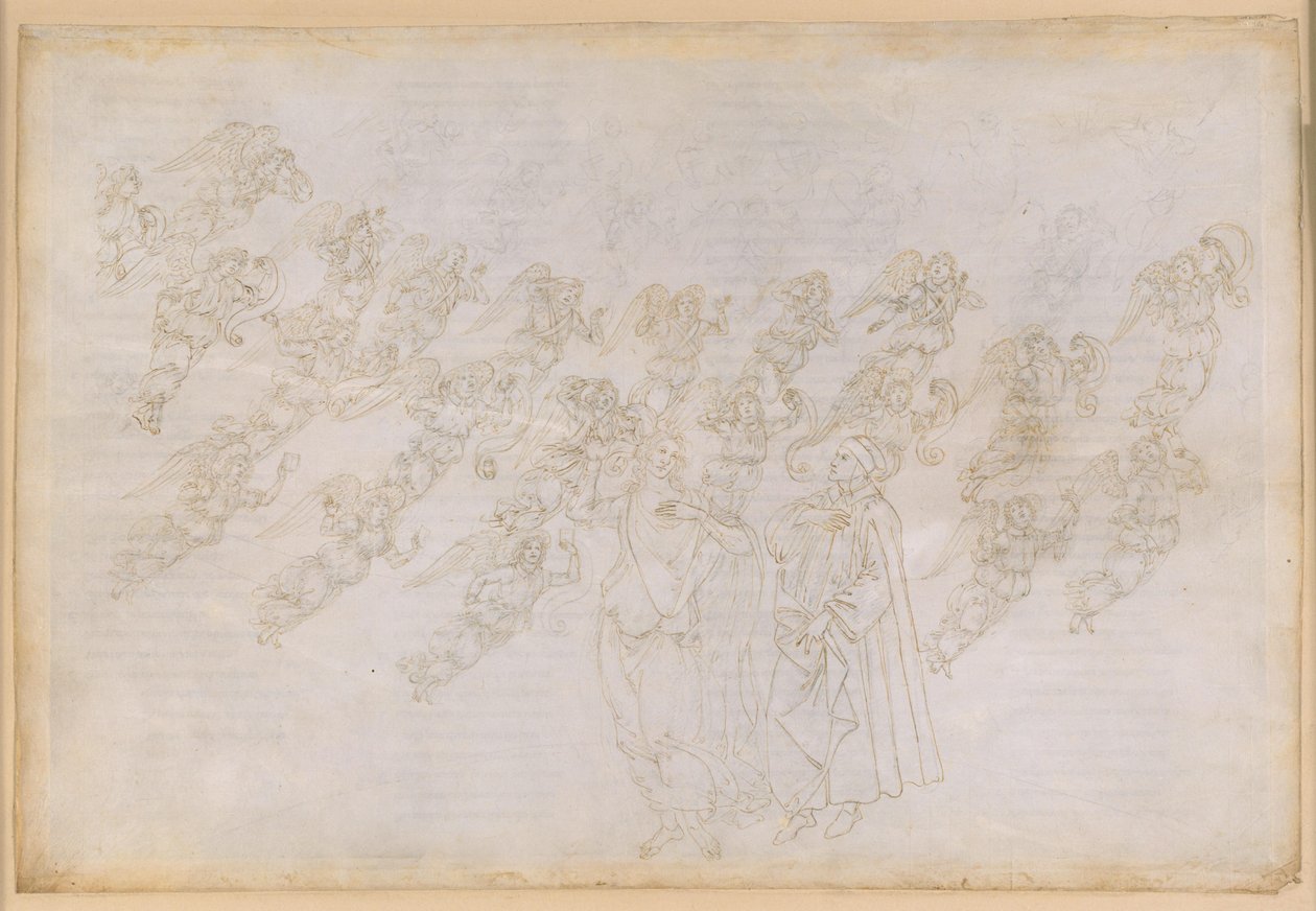 A Divina Commedia, Paradiso XXIX. A kilencedik szféra (Kristályég vagy Primum Mobile): Beatrice elmagyarázza Danténak az angyalok teremtését és természetét alkotó: Sandro Botticelli