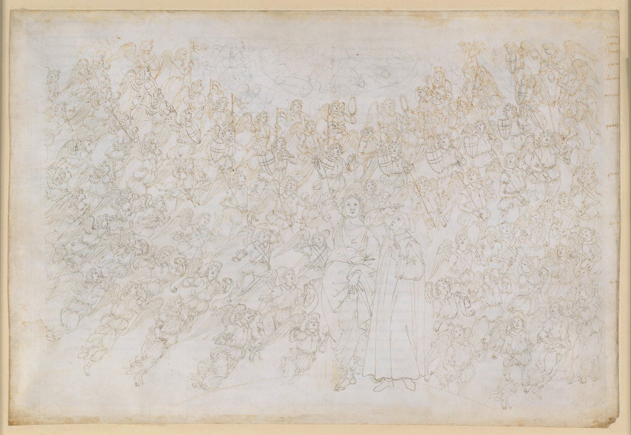 A Divina Commedia, Paradiso XXVIII. A kilencedik szféra (Kristályég vagy Primum Mobile): Dante Istent vakítóan ragyogó pontként látja, amelyet angyalkórusok vesznek körül; Beatrice elmagyarázza a szféra hierarchiáját és hatóerőit alkotó: Sandro Botticelli