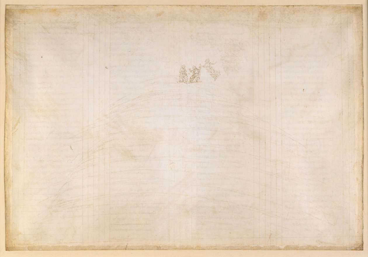 A Divina Commedia, Paradiso XXXII. Az Empyreum: Bernhard von Clairvaux elmagyarázza a Mennyei Rózsa felépítését; Dante Mária-látomása alkotó: Sandro Botticelli