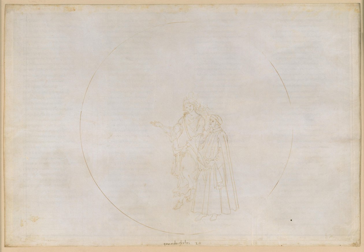 A Divina Commedia, Paradiso XX. A hatodik bolygószféra (Jupiter égboltja): A Sas megnevezi a szemét alkotó lángokat, köztük két pogányt, mire Dante kétségei megerősödnek, majd végül eloszlanak alkotó: Sandro Botticelli